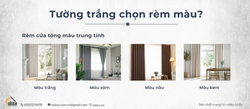 Tường màu trắng chọn rèm cửa màu gì