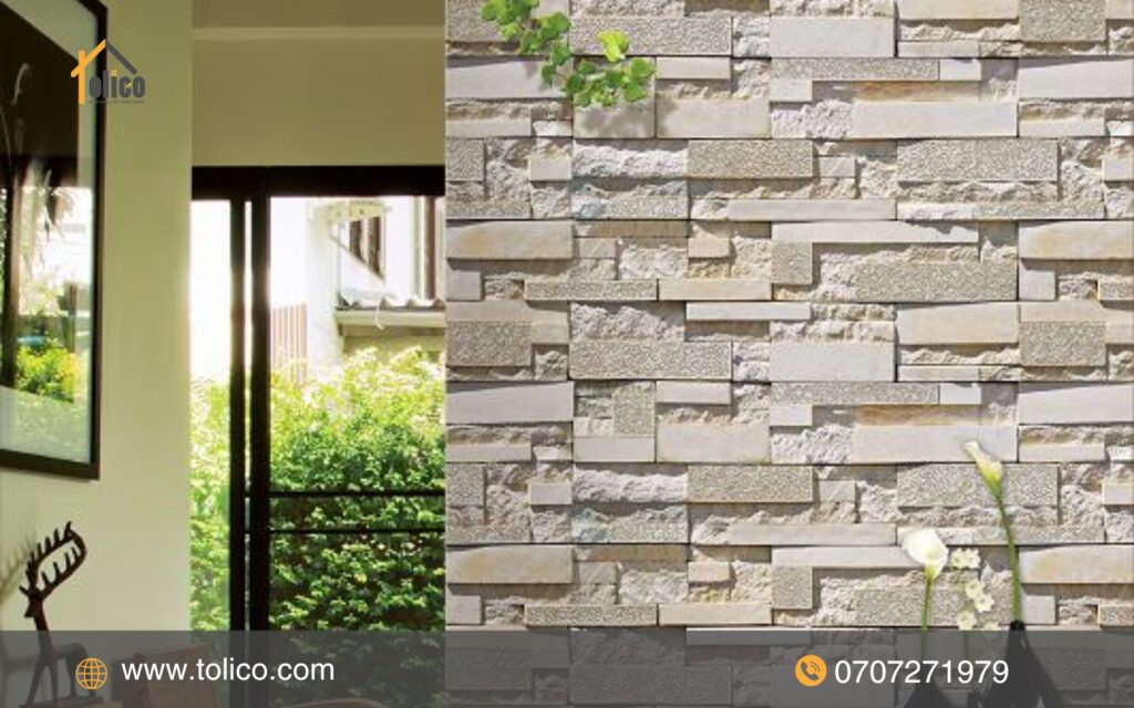 Giấy dán tường 3d giả đá